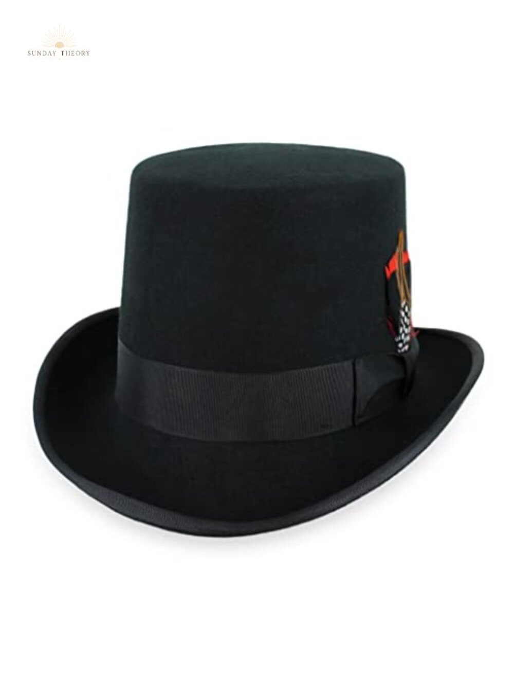 Men's 100% Wool Satin Lined Formal Top Hat with Removable Feather 2" Brim 5"